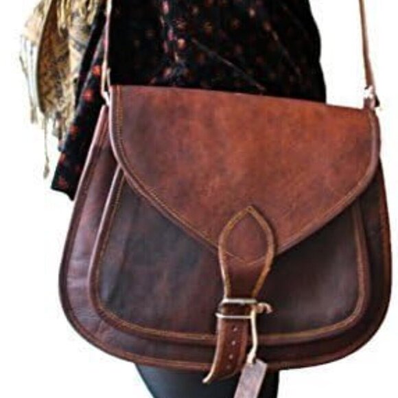 Leather Messenger Bag Unisex Shoulder Satchel for Office School Travel - Picture 2 of 6